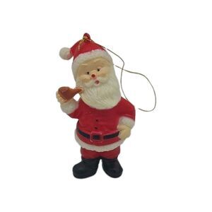 Vintage 3" Santa Claus Christmas Ornament Plastic Made In Hong Kong Smoking Pipe